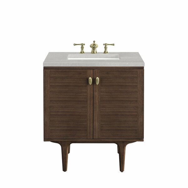 James Martin Vanities Amberly 30in Single Vanity, Mid-Century Walnut w/ 3 CM Eternal Serena Top 670-V30-WLT-3ESR